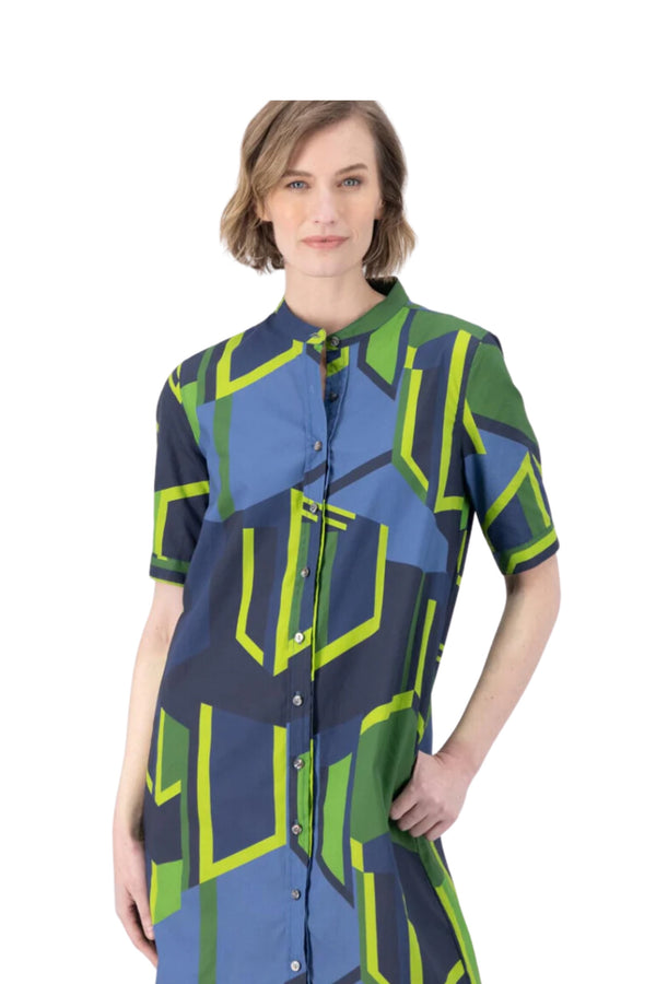 Plaza Shirt Dress - Navy/Green