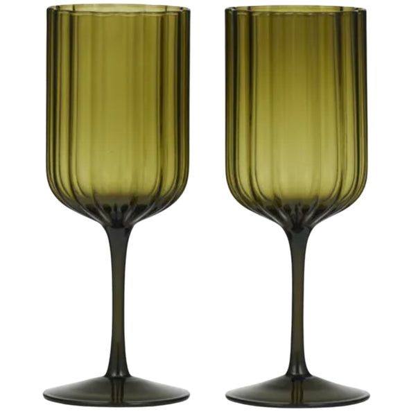 Hazel S/2 Wine Glass - Olive