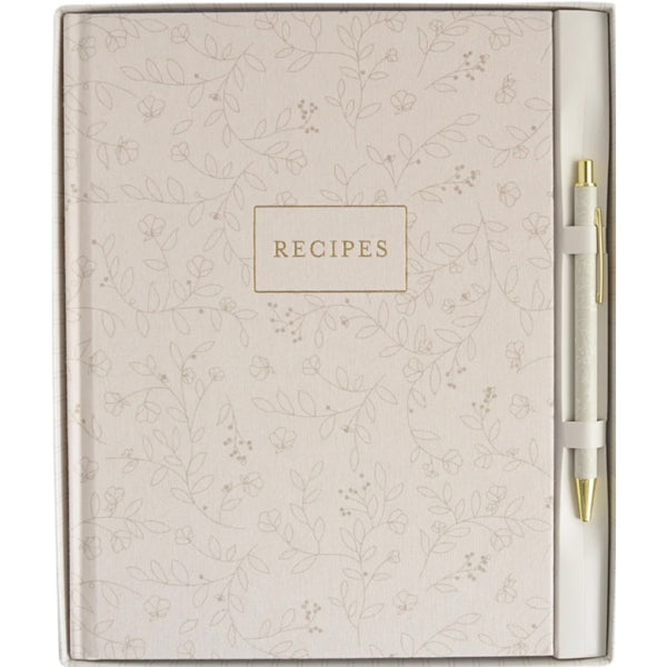 Recipe Book w/ Pen - Beige Vines