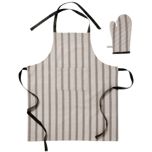 Macedon Charcoal Stripe Apron + Glove Set