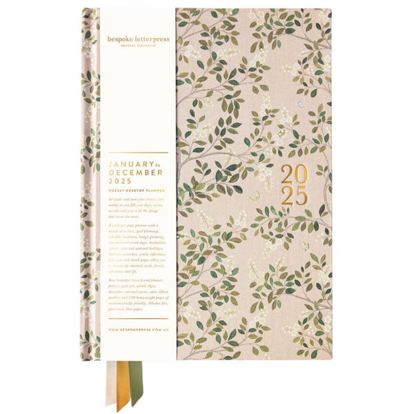 2025 Linen Bound Planner - White Blossoms