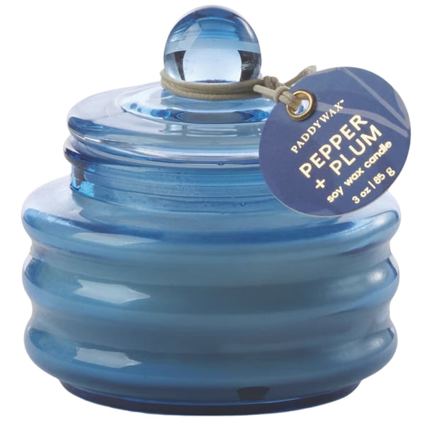 Bright Blue Glass Candle - Pepper/Plum