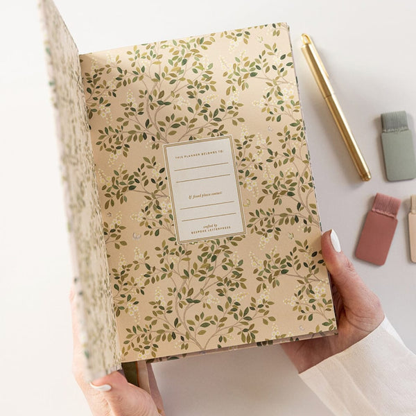 2025 Linen Bound Planner - White Blossoms