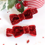 Crimson Glitter Bow Hair Clips